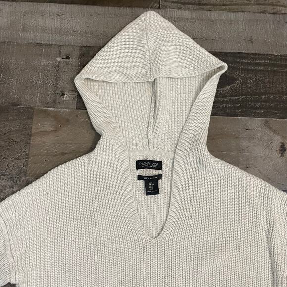 Rachel Zoe Hooded Sweater Ribbed Knit Neutral Pullover Woman’s size S - Picture 6 of 11